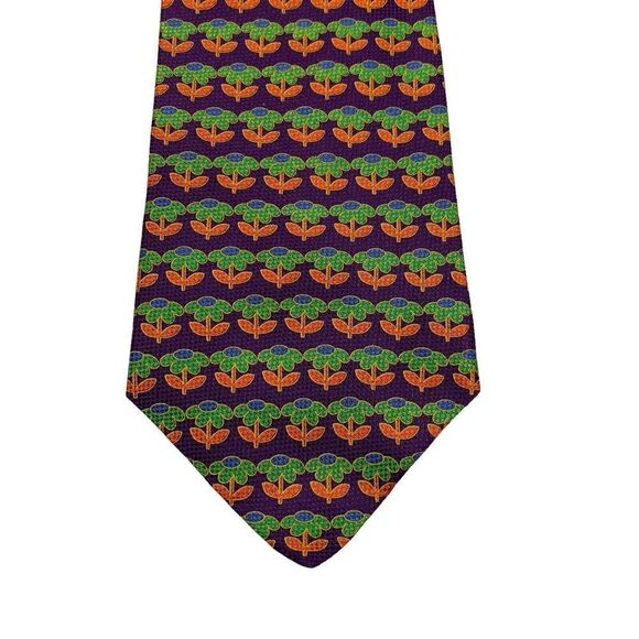 Tommy Hilfiger Tie Men's Purple Green Orange Flowers 100% Silk 57" x 4" USA Y2K - Picture 3 of 7